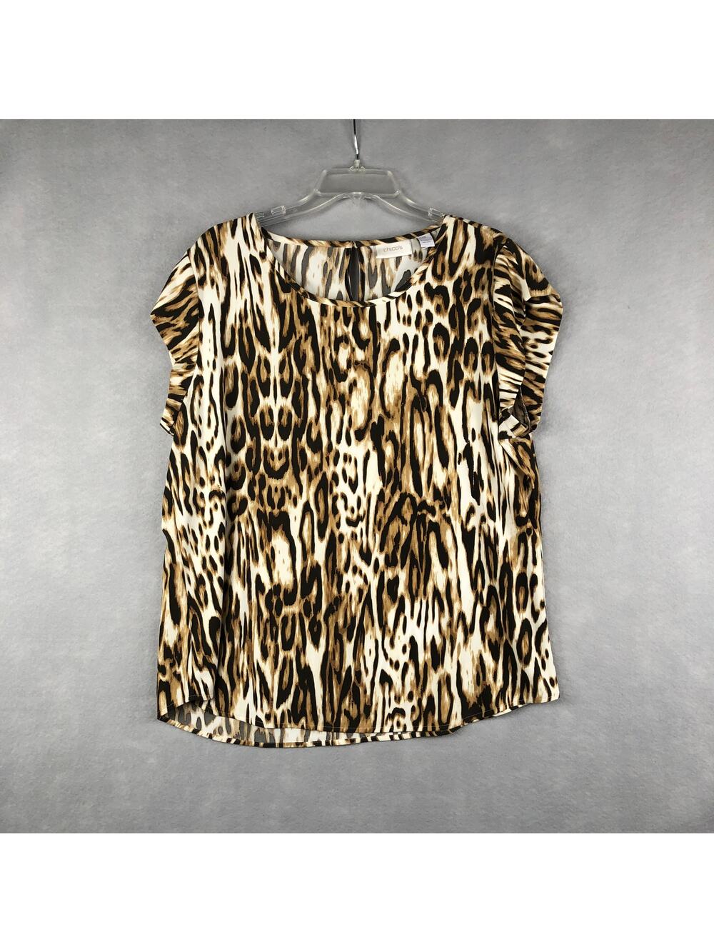 Chico's Short Sleeve Top Animal Print Women's Size 2 (L/12)